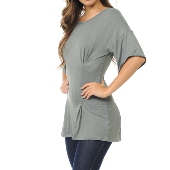 Gray Box Pleaded Half Sleeve Tunic - Picture 2 of 3